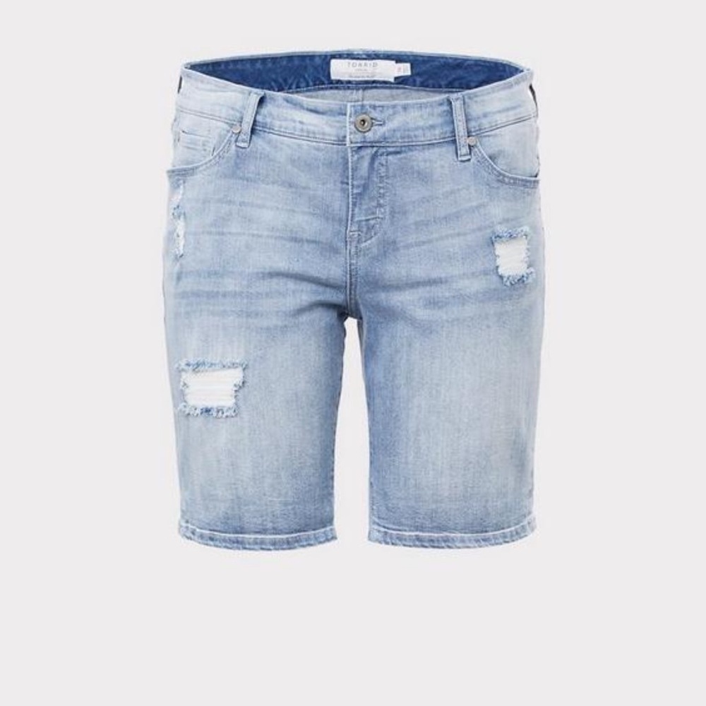 Torrid Distressed Light Blue Skinny Distressed Bermuda Shorts 10‎